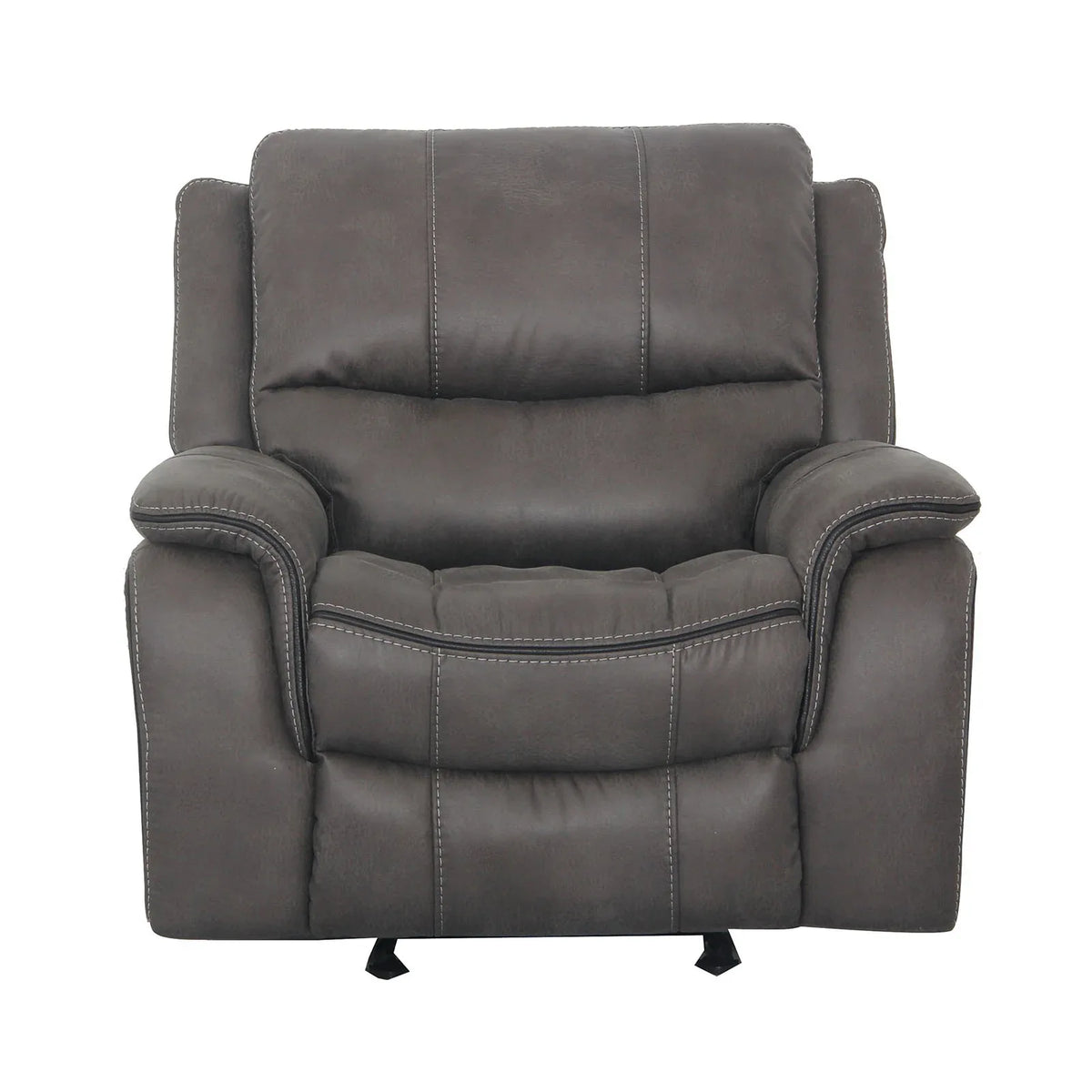 Transitional Dark Gray Fabric Pillow Top Glider Recliner - Omega Lifestyles