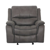 Transitional Dark Gray Fabric Pillow Top Glider Recliner - Omega Lifestyles