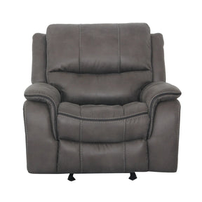 Transitional Dark Gray Fabric Pillow Top Glider Recliner - Omega Lifestyles
