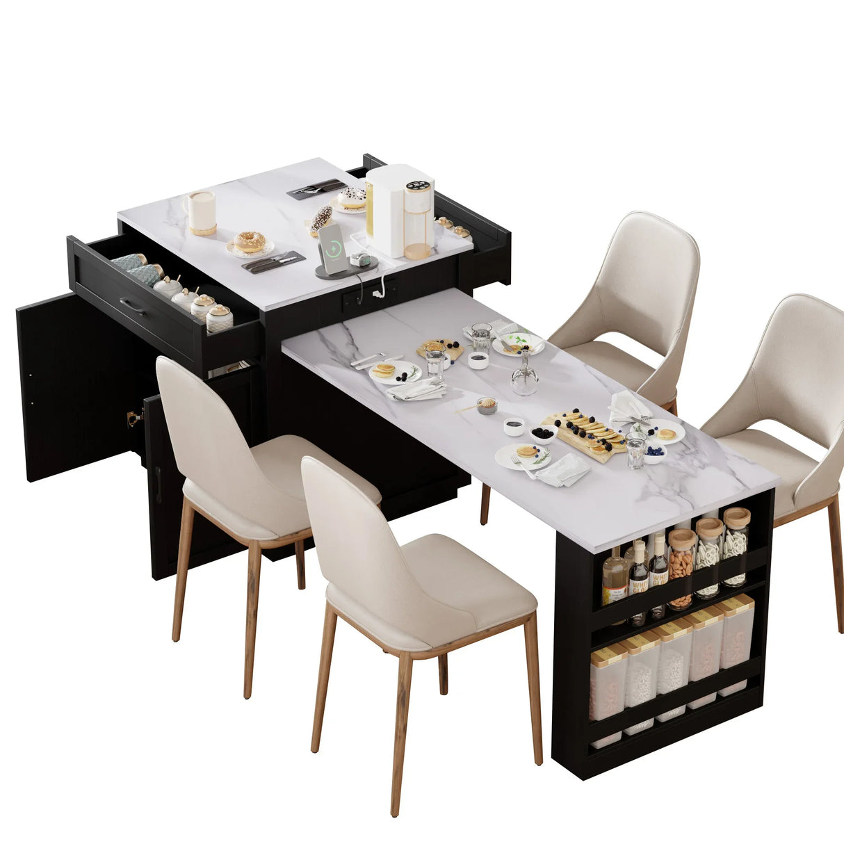 Extendable Kitchen Island With Dining Table And Storage - Omega Lifestyles