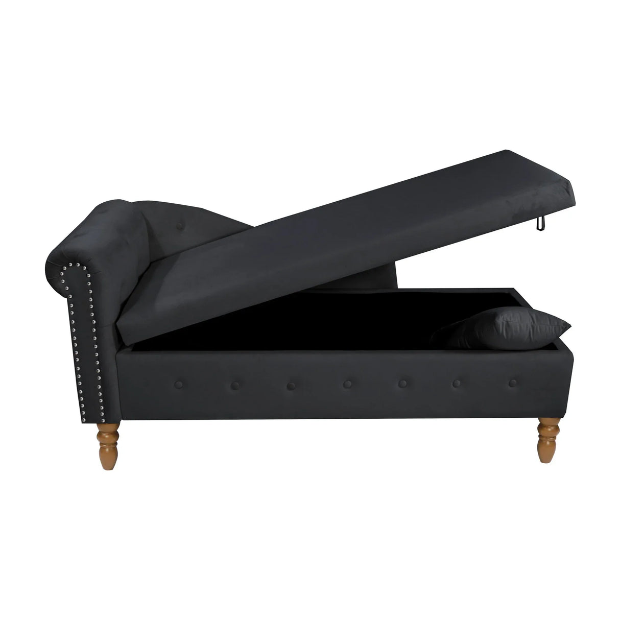 Classic Velvet Storage Chaise Lounge With Pillow - Omega Lifestyles