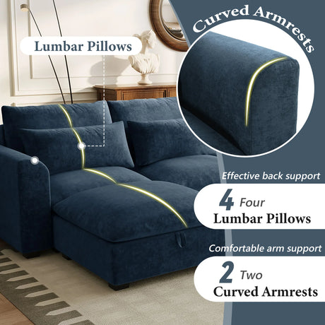 U-Shaped Modular Linen Blend Sofa With Ottomans - Omega Lifestyles