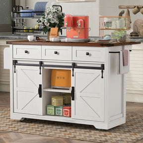 Farmhouse Kitchen Island Rolling Cart With Power Outlet - Omega Lifestyles
