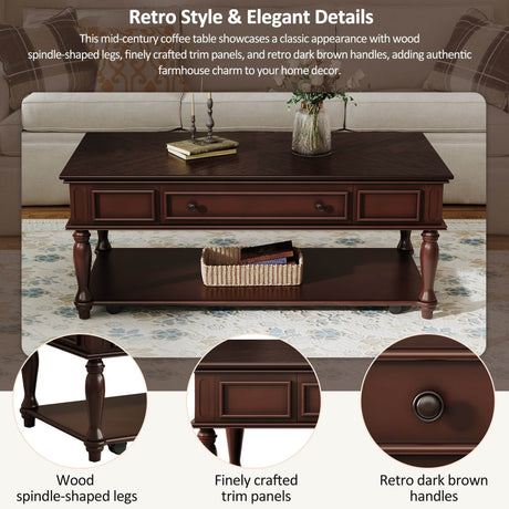 Retro Farmhouse Coffee Table With Drawer And Wheels - Sleep Galleria