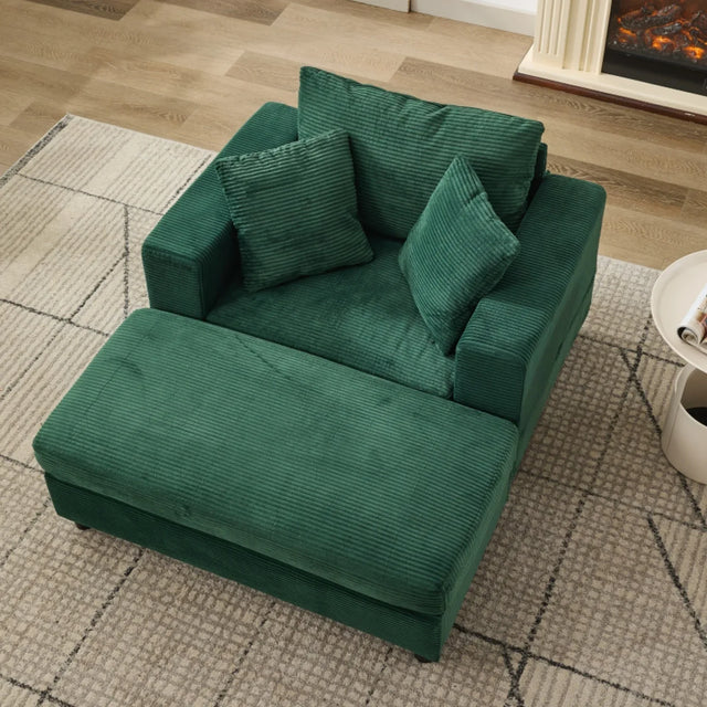 Green Corduroy Chaise Lounge Chair With Ottoman - Omega Lifestyles