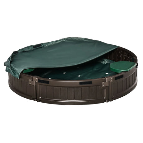 Kids Outdoor HDPE Round Sandbox With Cover and Seats - Omega Lifestyles