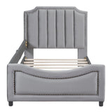 Twin Upholstered Velvet Daybed With Classic Stripe Headboard - Omega Lifestyles
