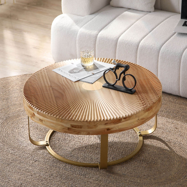 Modern Round Carved Pine Wood Coffee Table - Omega Lifestyles