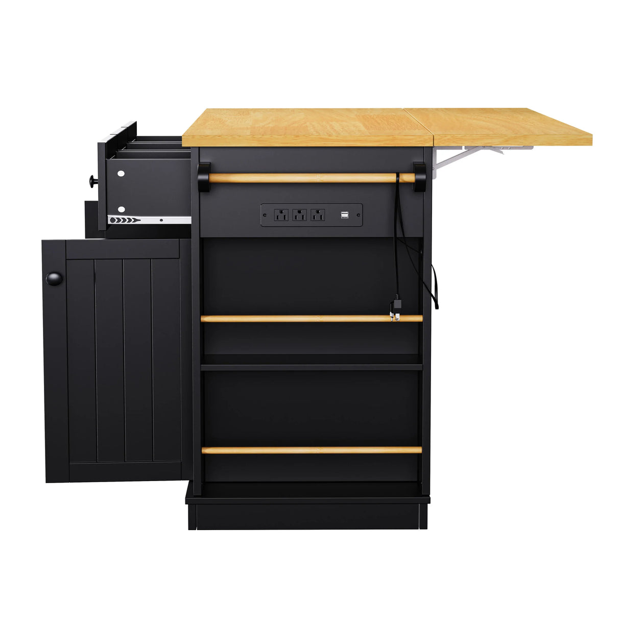 Large Kitchen Island Cart With Drop Leaf And Power Outlet - Omega Lifestyles
