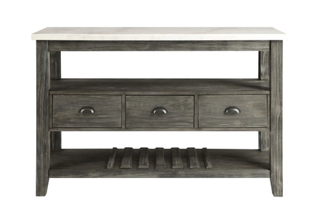 Gray Oak Marble Top Storage Server With Drawers - Omega Lifestyles