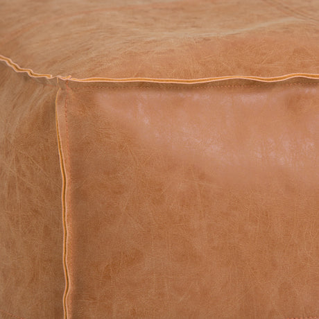 Handcrafted Distressed Brown Faux Leather Square Pouf - Omega Lifestyles