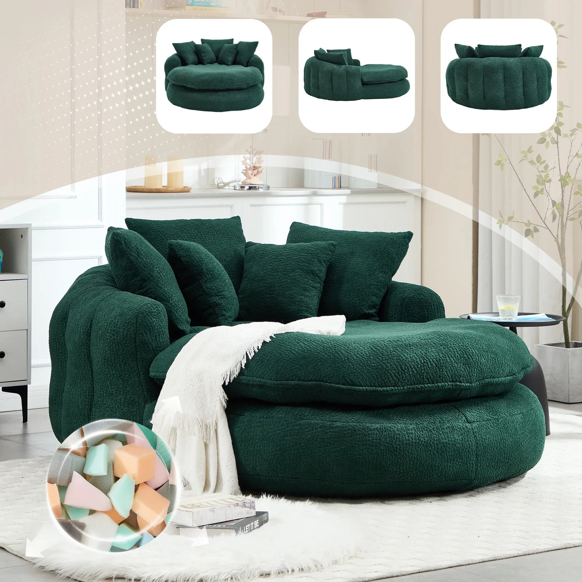 Oversized Chenille Memory Foam Bean Bag Sofa With Pillows - Omega Lifestyles