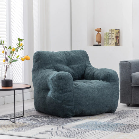 Soft Teddy Fabric Tufted Foam Bean Bag Chair Green - Omega Lifestyles