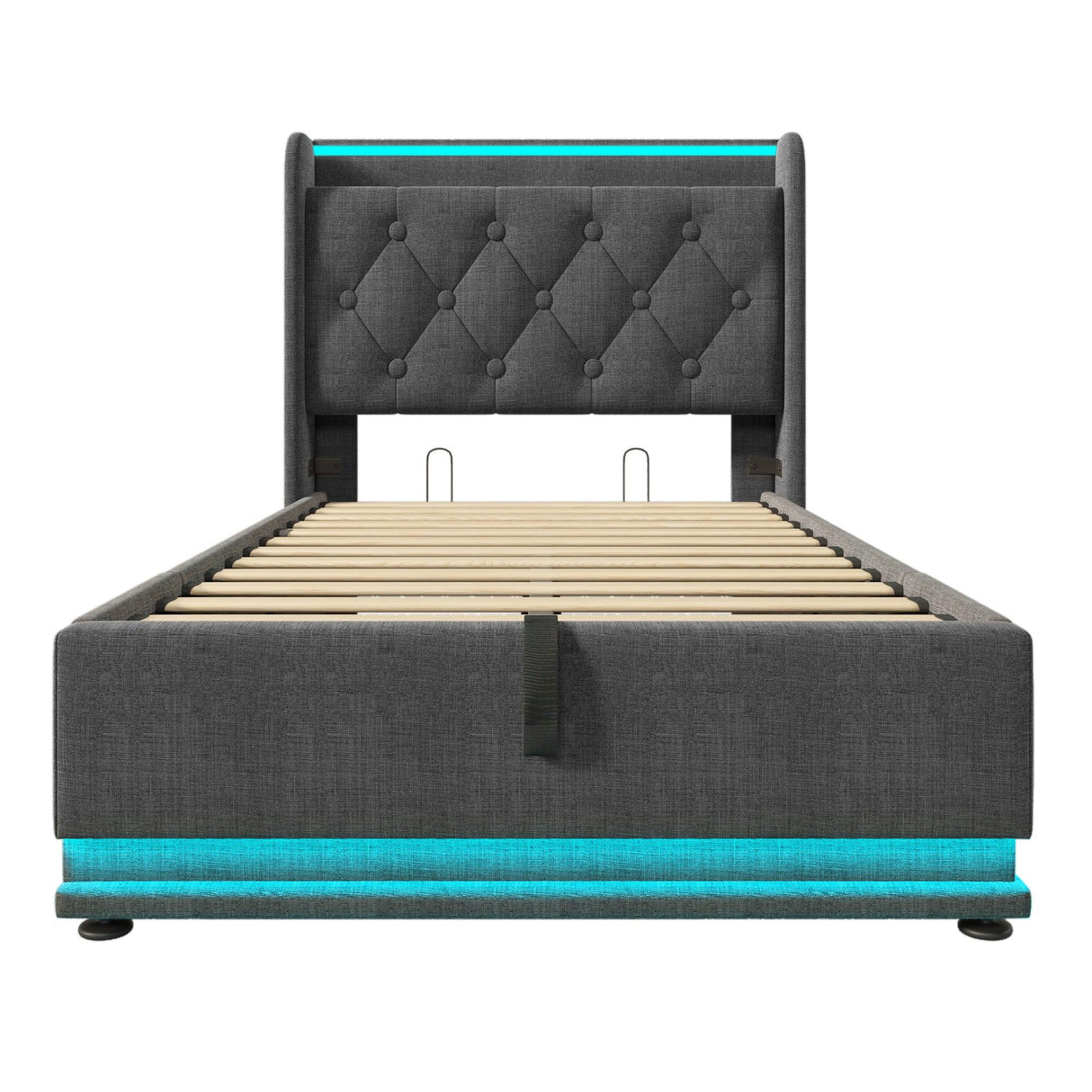 Twin Upholstered Linen Storage Bed With LED Lighting - Omega Lifestyles