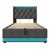 Twin Upholstered Linen Storage Bed With LED Lighting - Omega Lifestyles