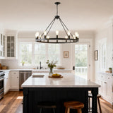 Farmhouse Matte Black Wagon Wheel 12-Light Chandelier - Omega Lifestyles