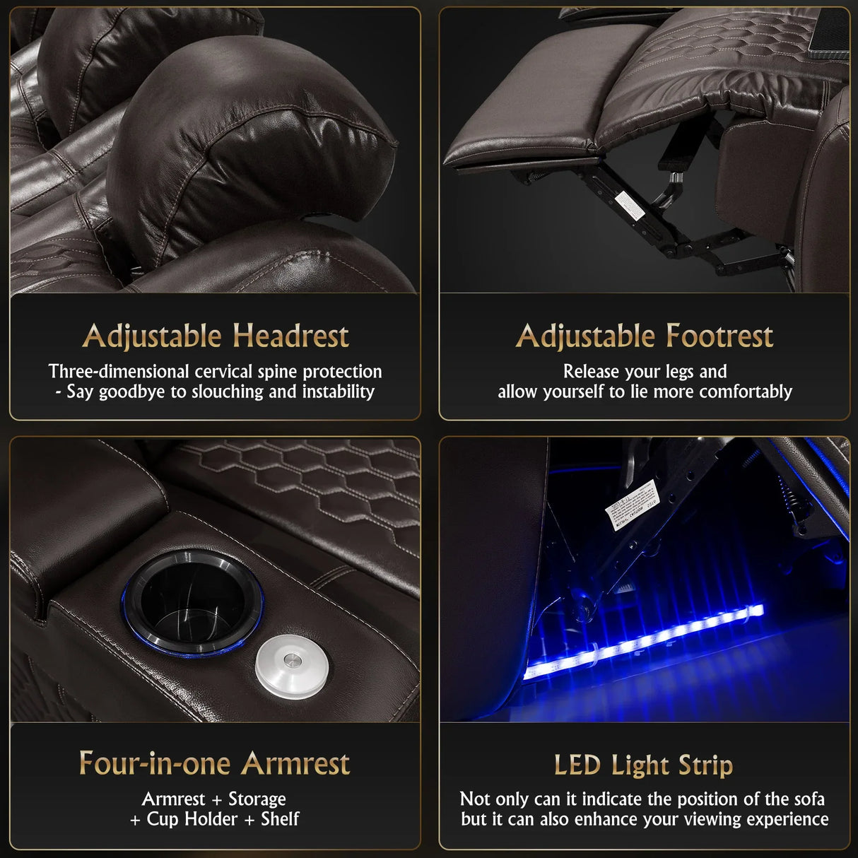 Top-Grain Nappa Leather Power Recliner With RGB Lighting - Omega Lifestyles