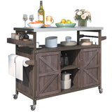 Farmhouse Solid Fir Wood Outdoor Bar Cart With Stainless Steel Top - Omega Lifestyles