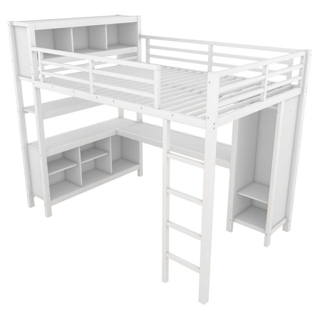 Full Metal Loft Bed With Wardrobe And L-Shaped Desk - Omega Lifestyles
