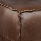 Distressed Dark Brown Vegan Faux Leather Square Pouf - Omega Lifestyles