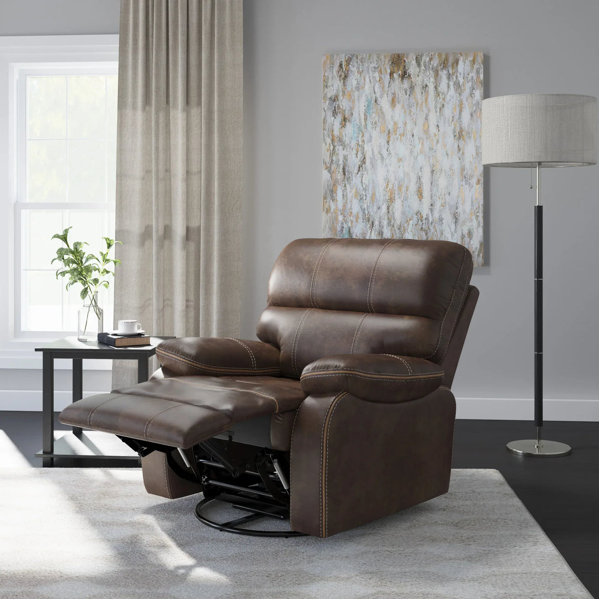 Brown Fabric Swivel Gliding Recliner Chair - Omega Lifestyles