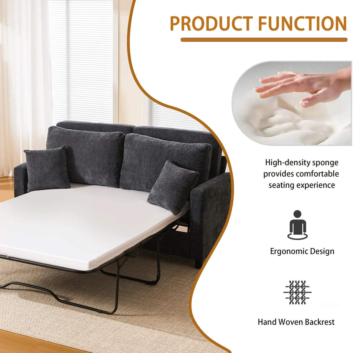 Modern Convertible Sleeper Sofa Bed With Memory Foam Mattress - Omega Lifestyles