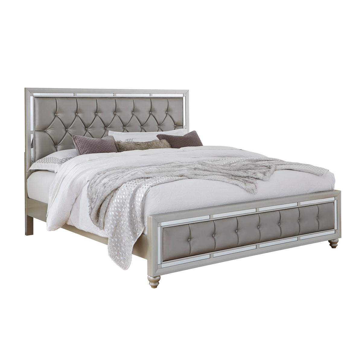 Full Silver Mirror Trim Panel Bed Frame
