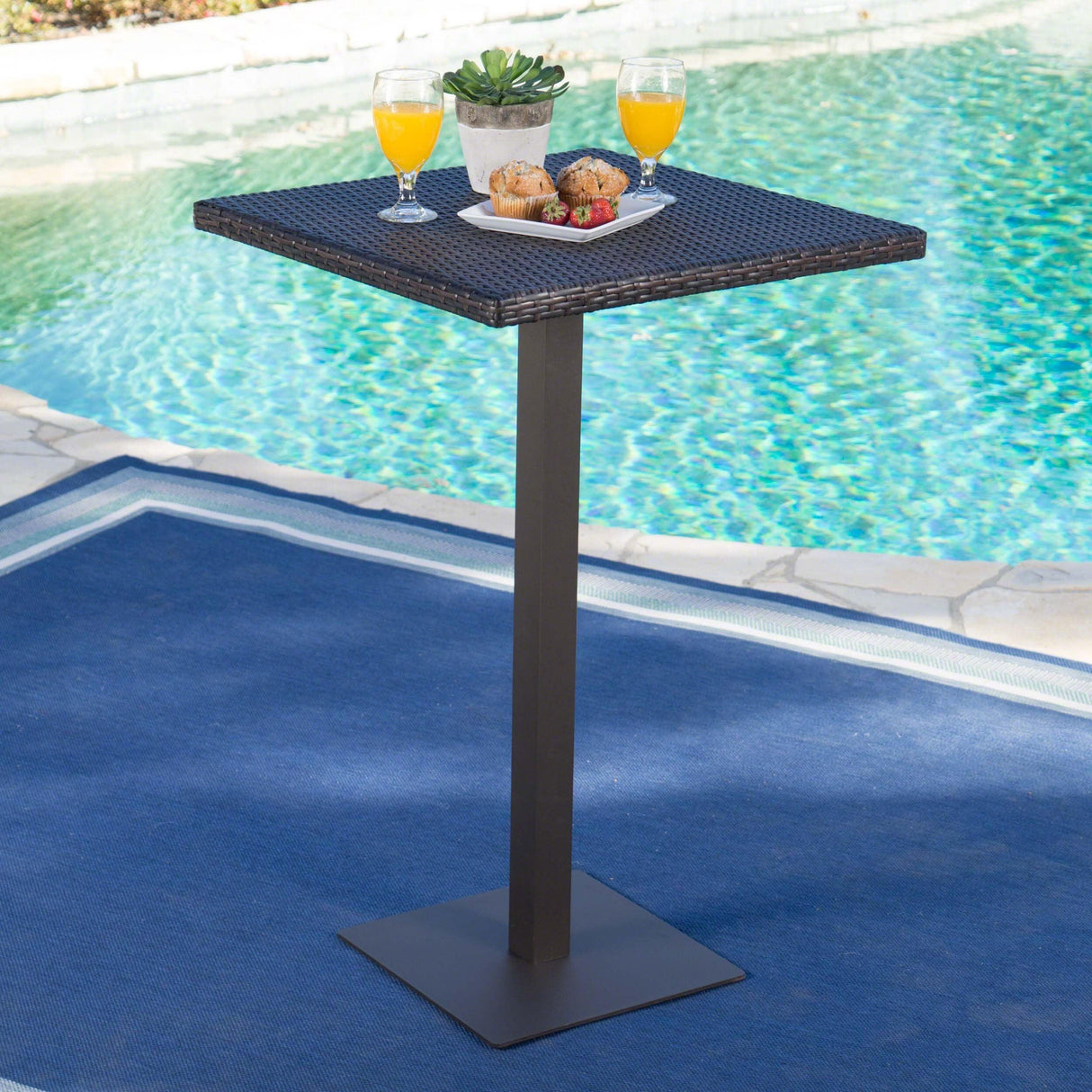 Outdoor 26-Inch Square PE Rattan Iron Frame Bar Table - Omega Lifestyles