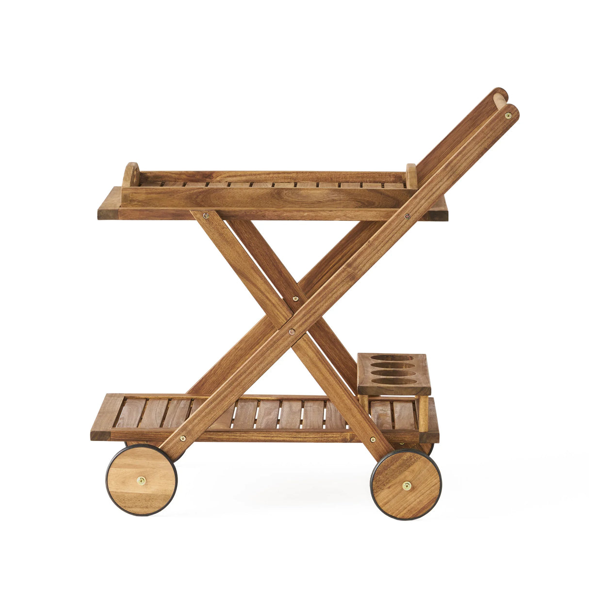 Natural Stained Acacia Wood Mobile Bar Cart With Wheels - Omega Lifestyles
