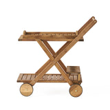 Natural Stained Acacia Wood Mobile Bar Cart With Wheels - Omega Lifestyles
