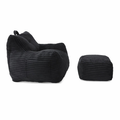 Medium-Soft Corduroy Bean Bag Chair With Footstool - Omega Lifestyles