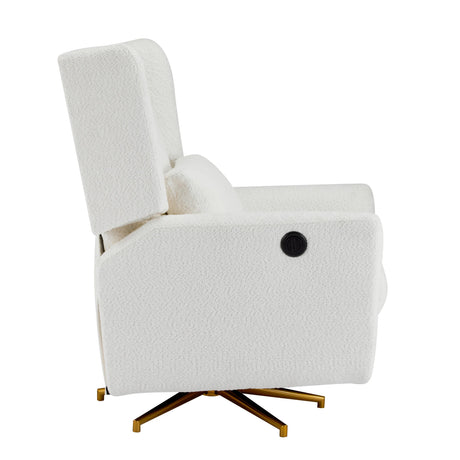 Boucle Upholstered Beige Power Recliner Chair With Swivel - Omega Lifestyles