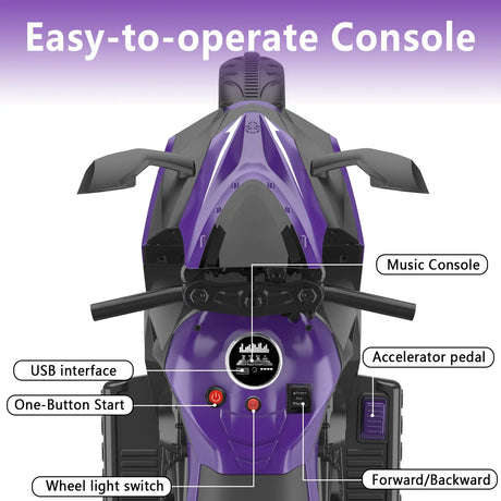 12V Violet Kids Electric Ride-On Motorcycle Toy - Omega Lifestyles