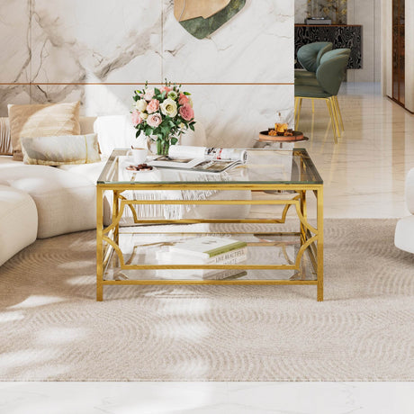 Square Tempered Glass Coffee Table With Gold Frame - Sleep Galleria
