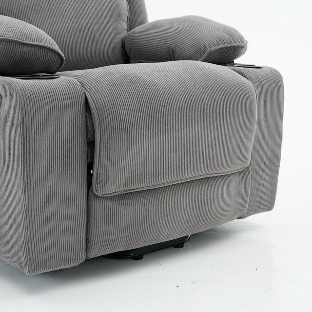 Medium-Firm Corduroy Remote-Controlled Heating Massage Recliner - Omega Lifestyles