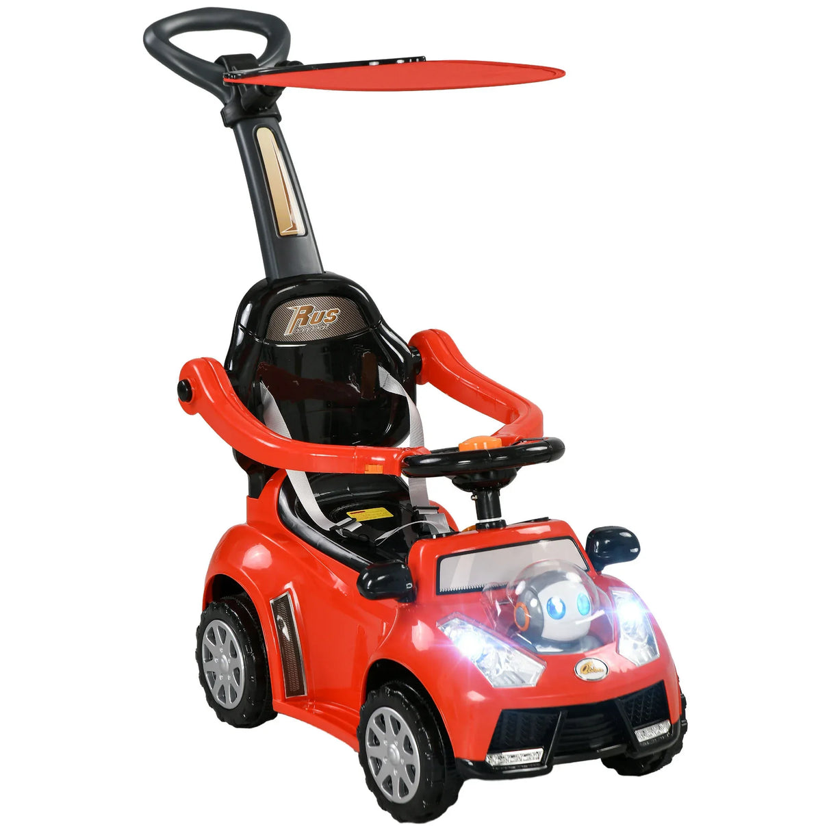 3-in-1 Toddler Push Car With Canopy Music Horn - Omega Lifestyles
