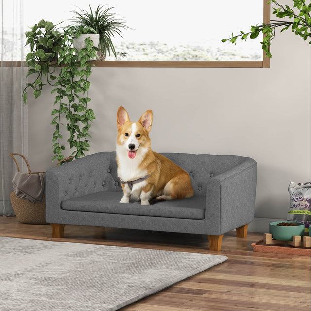 Elevated Gray Pine Wood Pet Sofa Bed - Omega Lifestyles