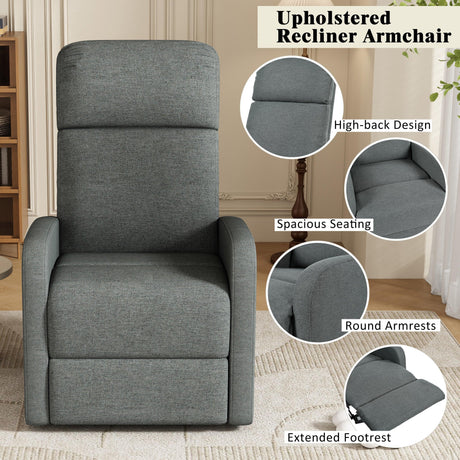 Manual Adjustable Recliner Chair Charcoal Polyester Upholstery - Omega Lifestyles
