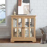 Antique Oak LED Glass Display Cabinet With Adjustable Shelves - Omega Lifestyles