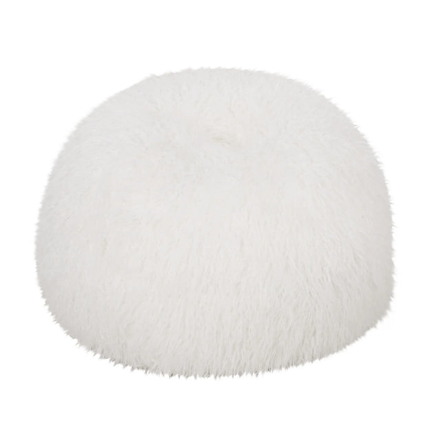 Rounded Faux Fur Foam Filled Bean Bag Chair - Omega Lifestyles