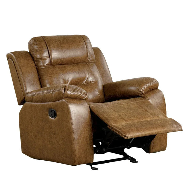 Transitional Brown Leatherette High Density Foam Manual Recliner - Omega Lifestyles