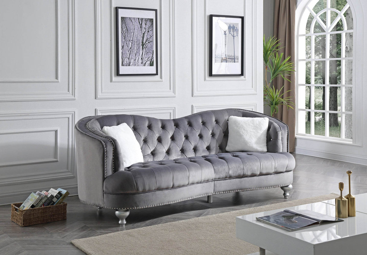 Glam Velvet Tufted 3-Seat Sofa With Nailhead Trim - Omega Lifestyles