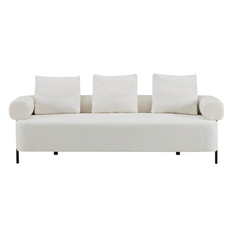 Modern 3-Seater Beige Boucle Upholstered Sofa With Pillows - Omega Lifestyles