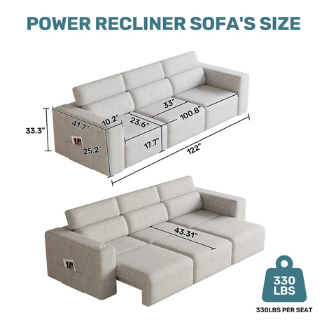 Power Reclining 3-Seat Sofa With Bluetooth Wireless Charging - Omega Lifestyles