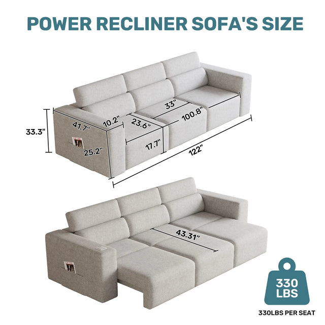 Power Reclining 3-Seat Sofa With Bluetooth Wireless Charging - Omega Lifestyles