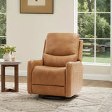 Brown Faux Leather Power Recliner Chair With Swivel And Recline - Omega Lifestyles