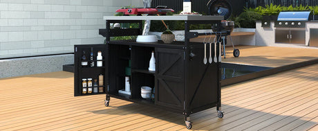 Farmhouse Solid Fir Wood Outdoor Kitchen Island Cart - Omega Lifestyles