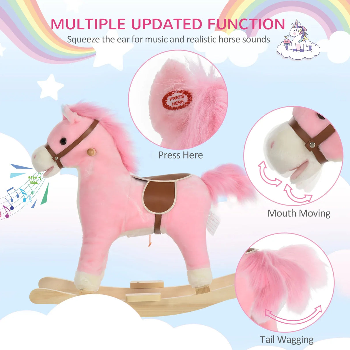 Interactive Pink Plush Baby Rocking Horse Toy - Omega Lifestyles