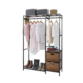 Acacia Wood Garment Rack With Shelves Drawers Hooks - Omega Lifestyles