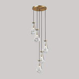 5-Light Brass Raindrop Glass Adjustable Pendant Chandelier - Omega Lifestyles